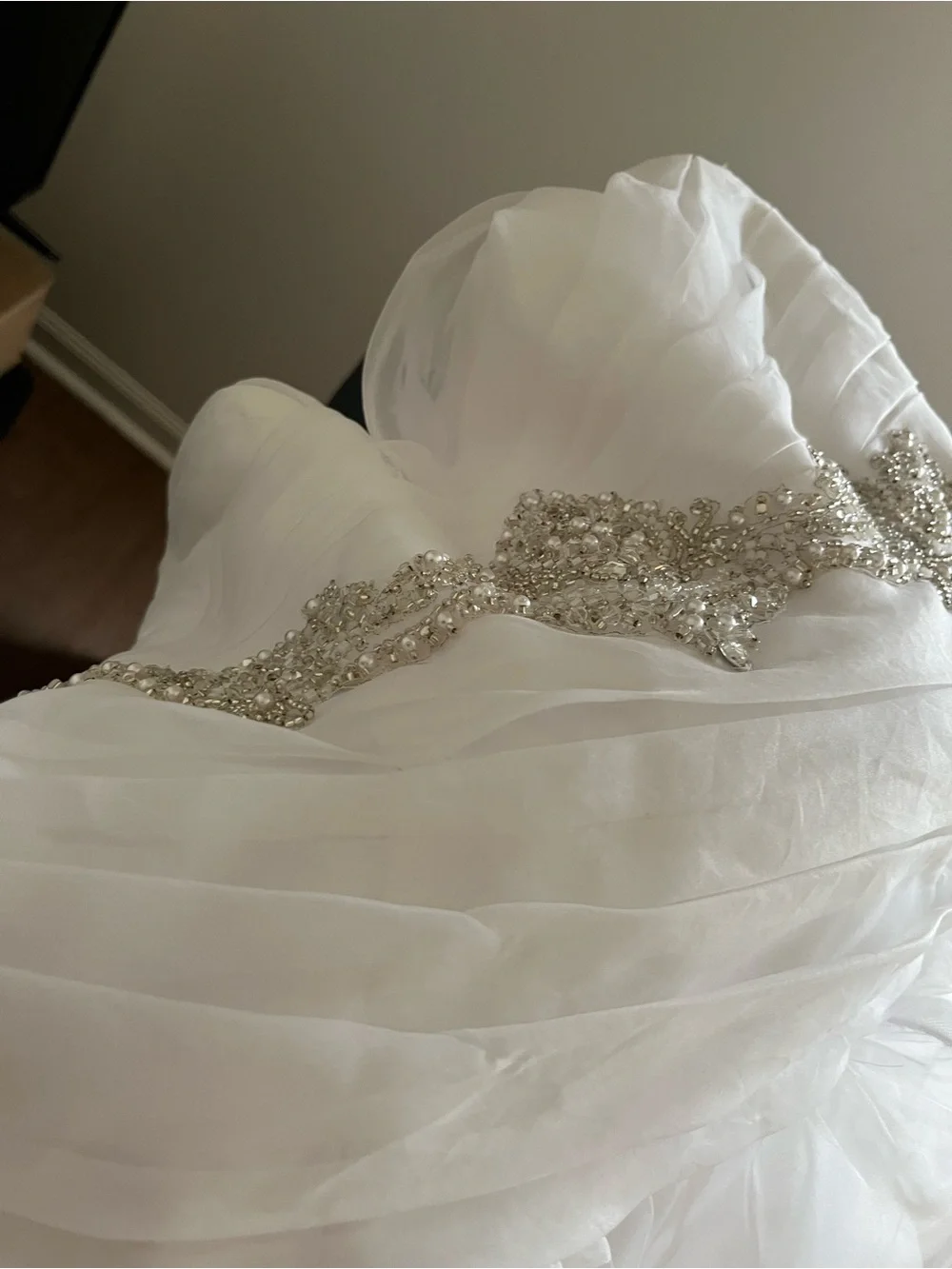 White Ruffled Organza Decorative Throw or Fabric Accent